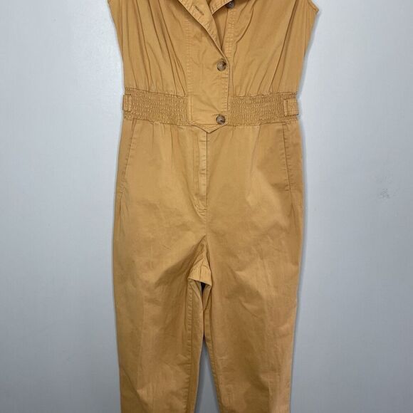 THAKOON Khaki Jumpsuit Women 4 Sleeveless Button Front Orange Cotton Blend - Picture 6 of 16